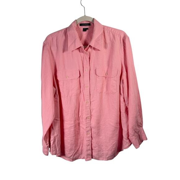 Lauren Ralph Lauren Pink Button Front Shirt 100% Linen Coastal Womens Plus 1x - Picture 1 of 5